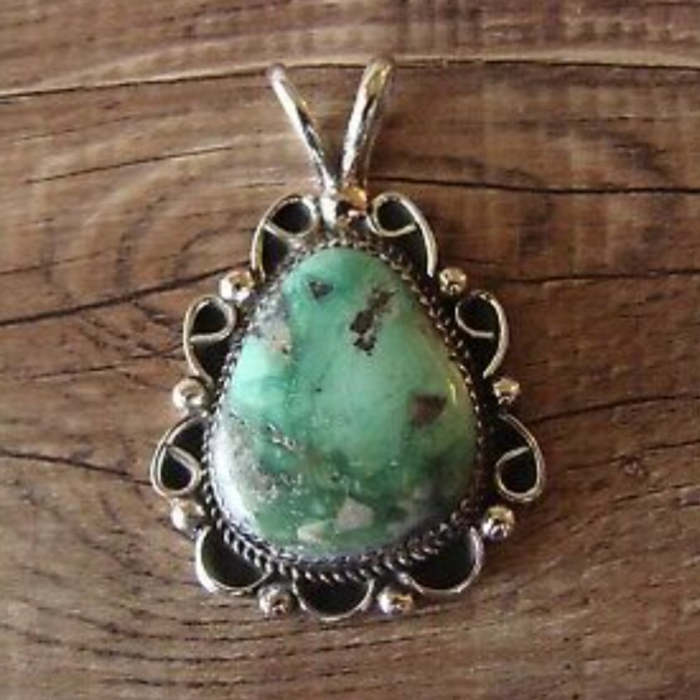 Navajo Indian Nickel Silver Turquoise Pendant